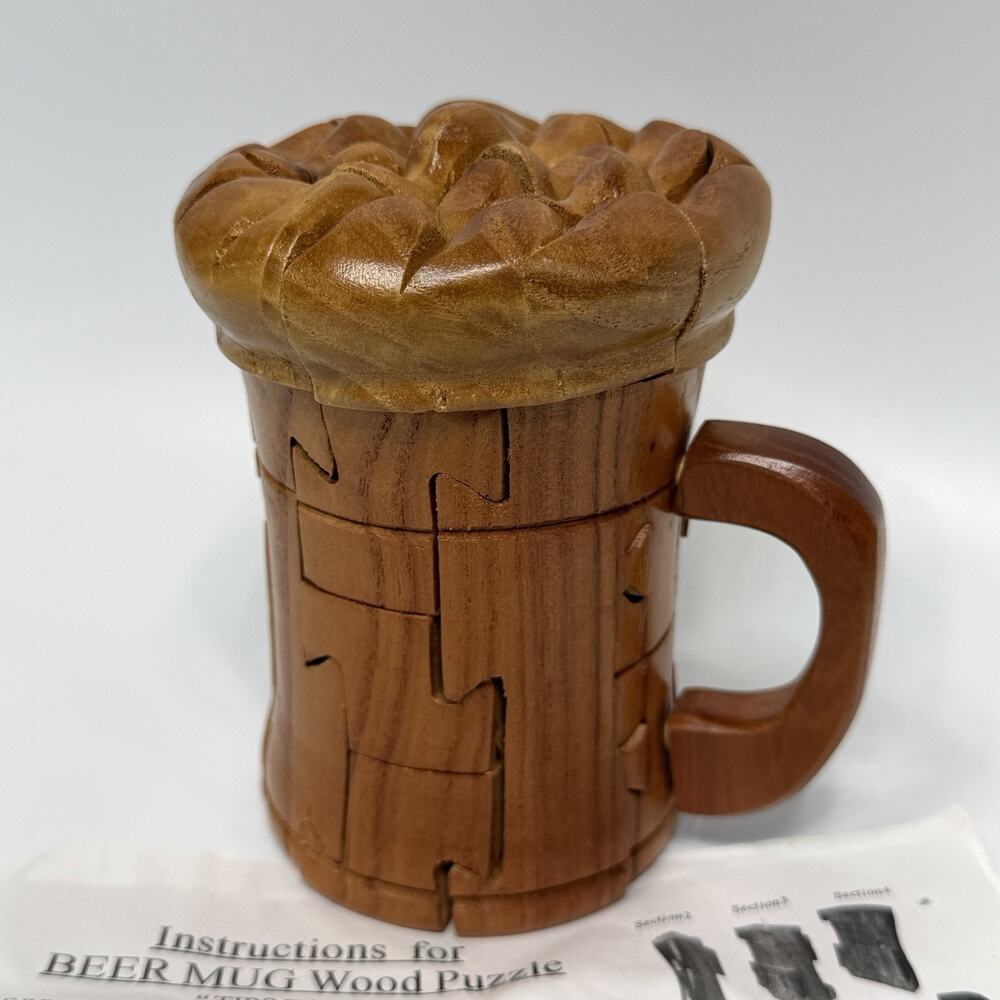 3D Wooden Puzzle Beer Mug CHH Game Wood Mind Saver Challenge 5.5"